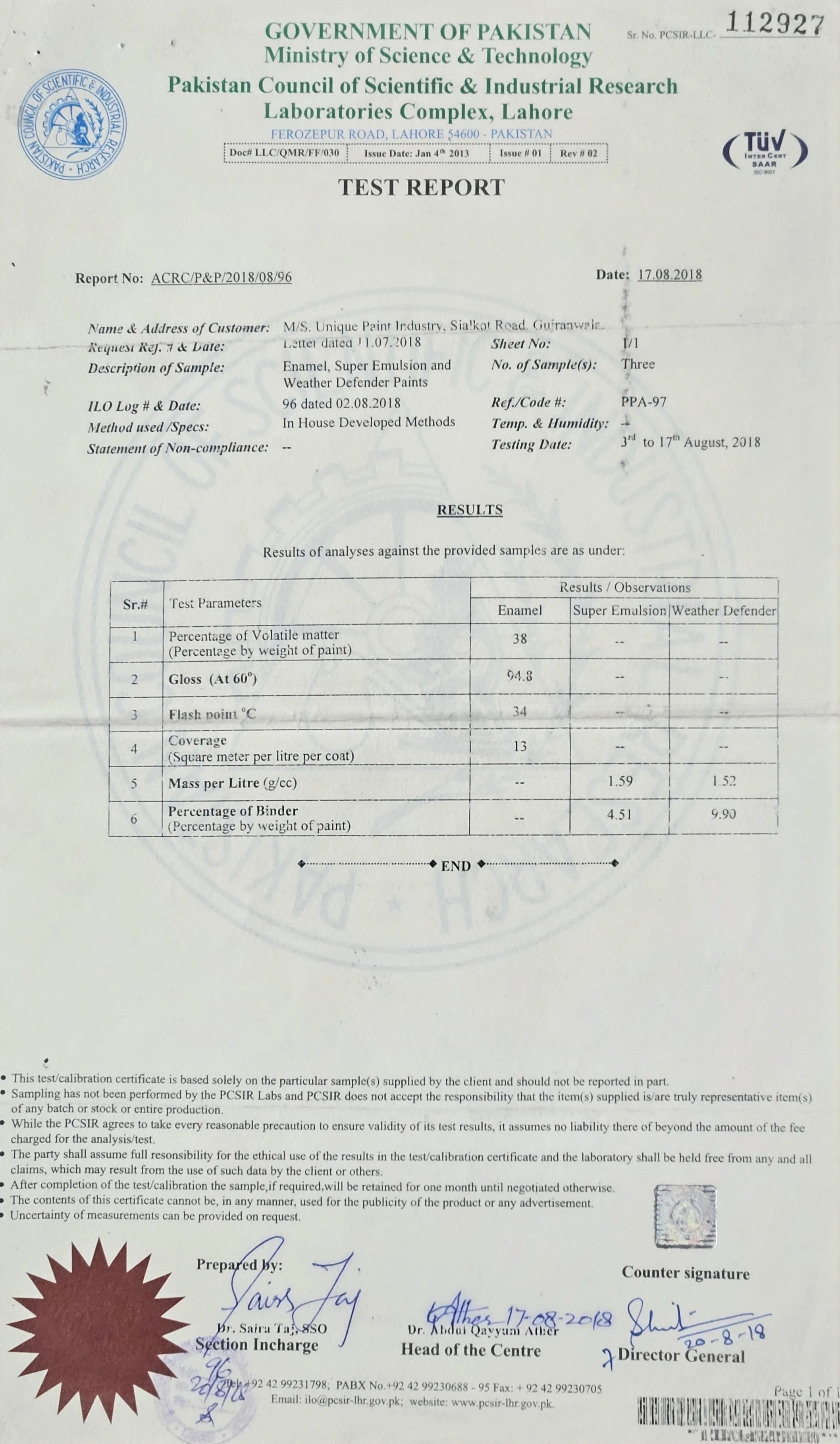 PCSIR Test Report